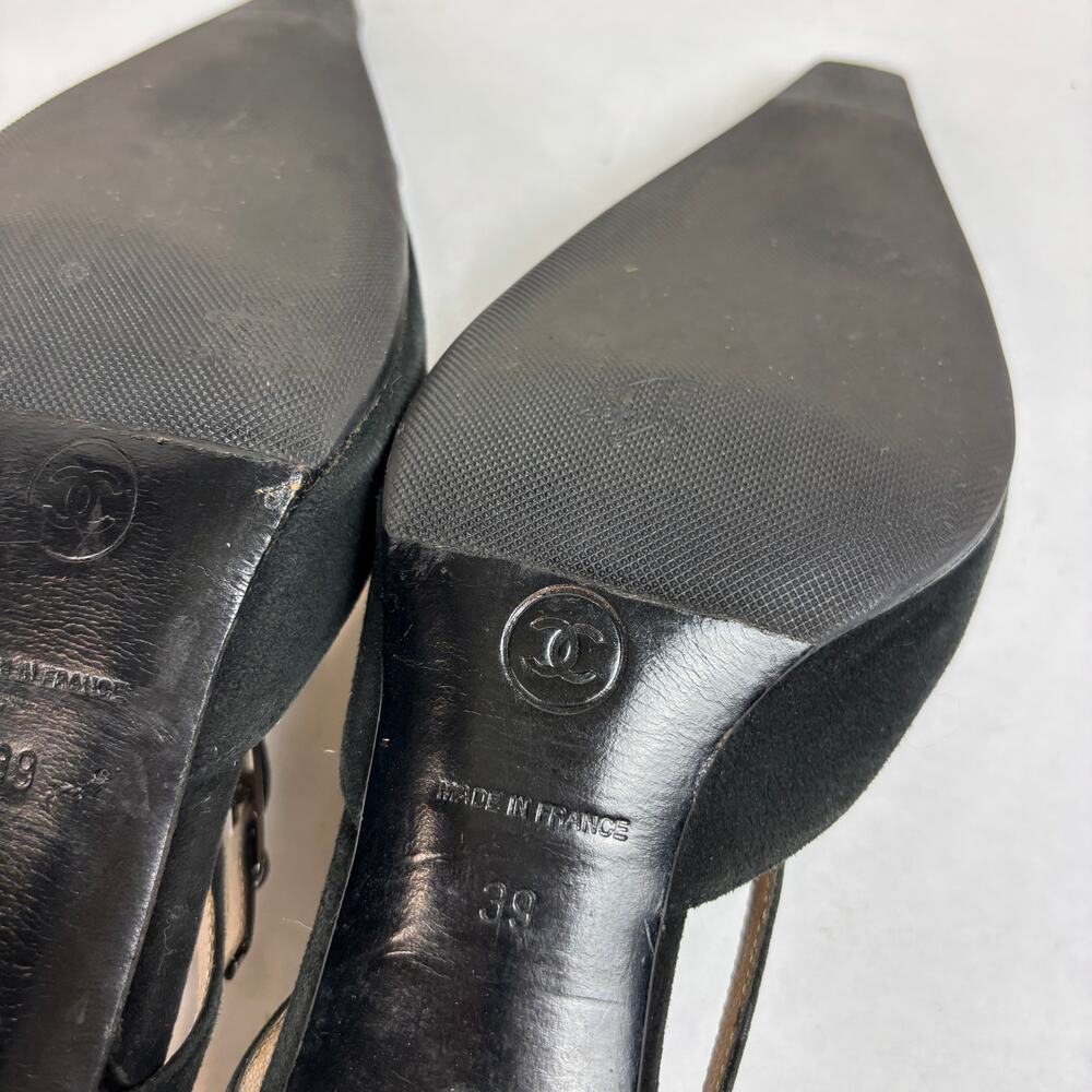 Vintage Chanel Suede Strappy Pointed Toe Kitten Heels Women's 39 - Picture 9 of 14